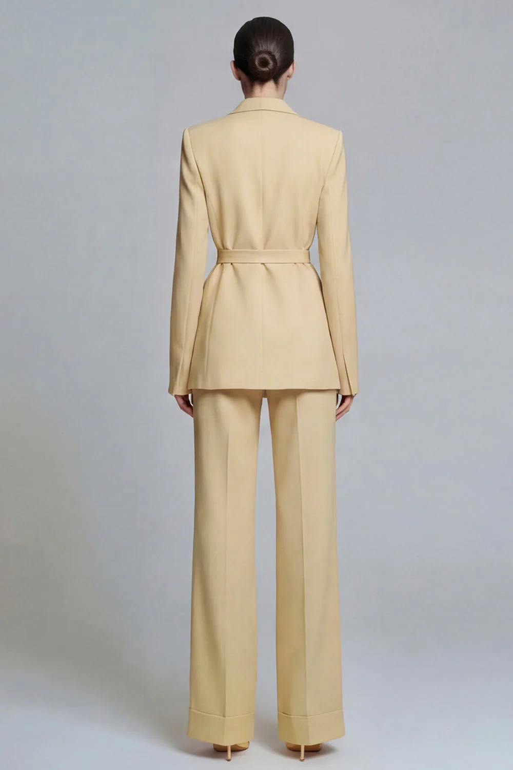 Fuchsia Notched Lapel 2-piece One Button Women's Work Suits with Belt - Image 6