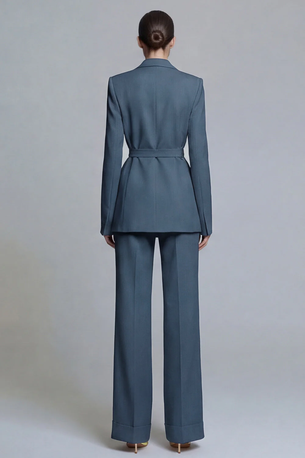 Fuchsia Notched Lapel 2-piece One Button Women's Work Suits with Belt - Image 8