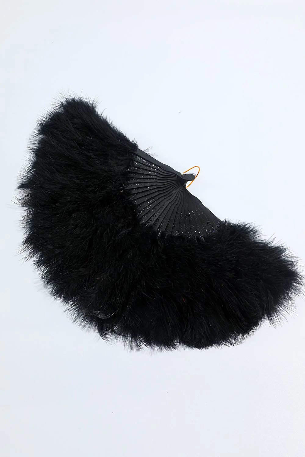 Gatsby Black Feather Folding Fan - Image 3