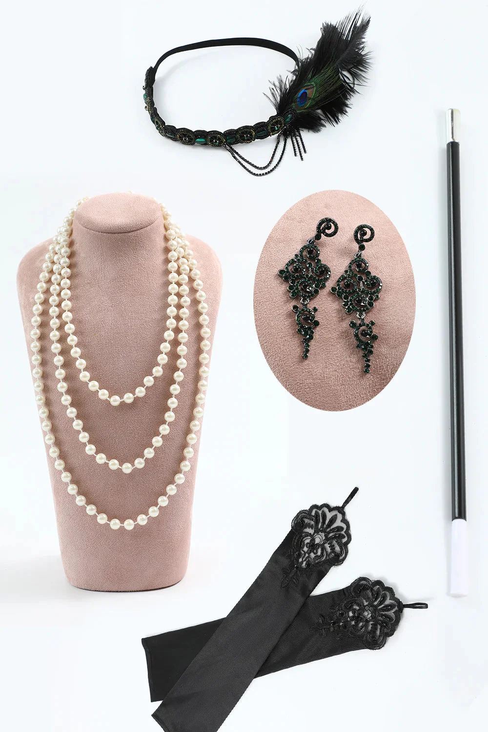 Glitter Black Fringed Sequins 1920s Gatsby Dress with 20s Accessories - Image 3