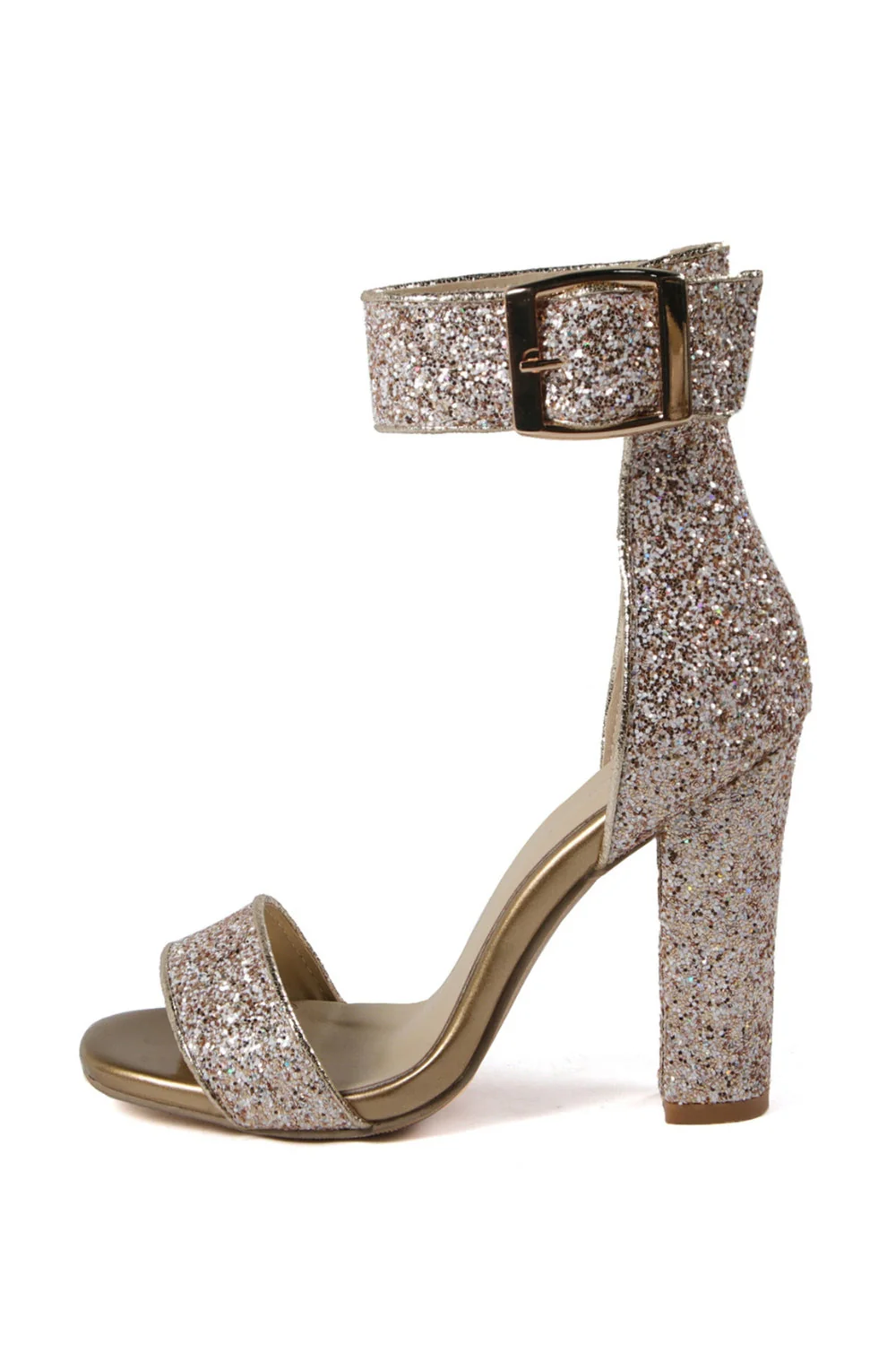 Glitter Golden Open Toe Buckle Party Shoes - Image 3