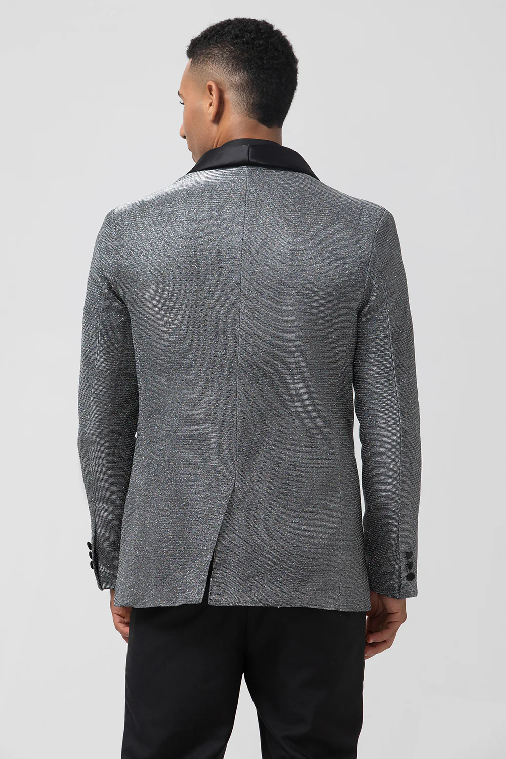 Glitter Grey Shawl Lapel Single Breasted Men's Blazer - Image 2