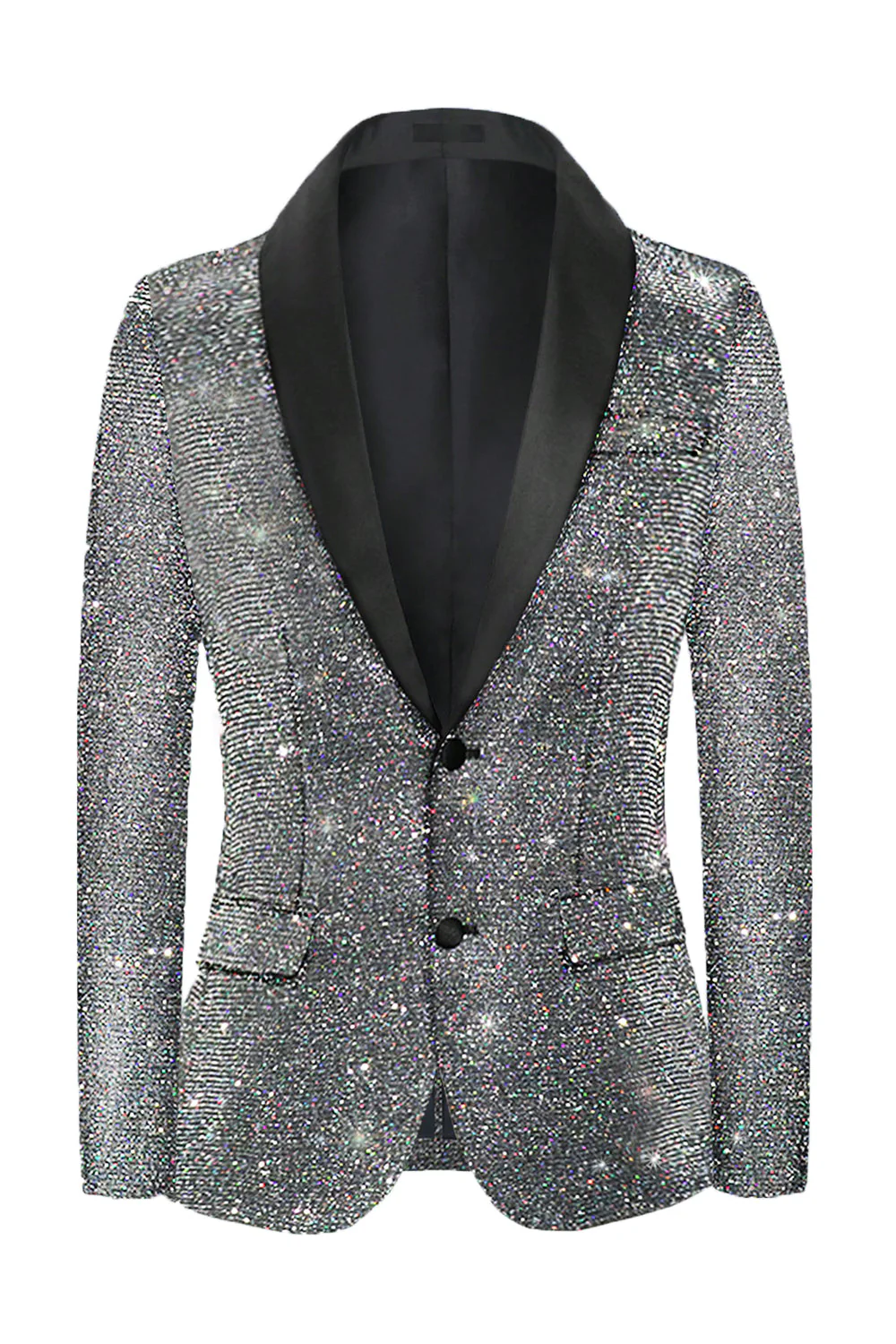 Glitter Grey Shawl Lapel Single Breasted Men's Blazer - Image 3