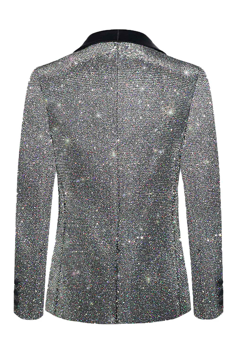 Glitter Grey Shawl Lapel Single Breasted Men's Blazer - Image 4