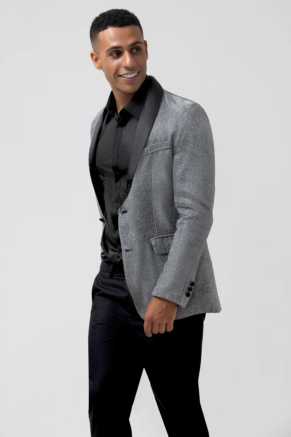 Glitter Grey Shawl Lapel Single Breasted Men's Blazer - Image 6