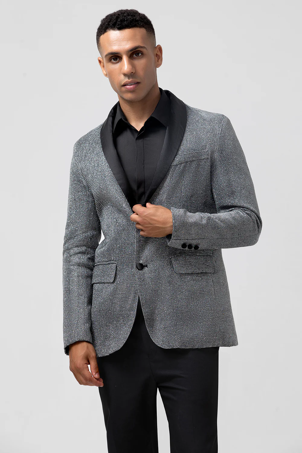 Glitter Grey Shawl Lapel Single Breasted Men's Blazer - Image 8