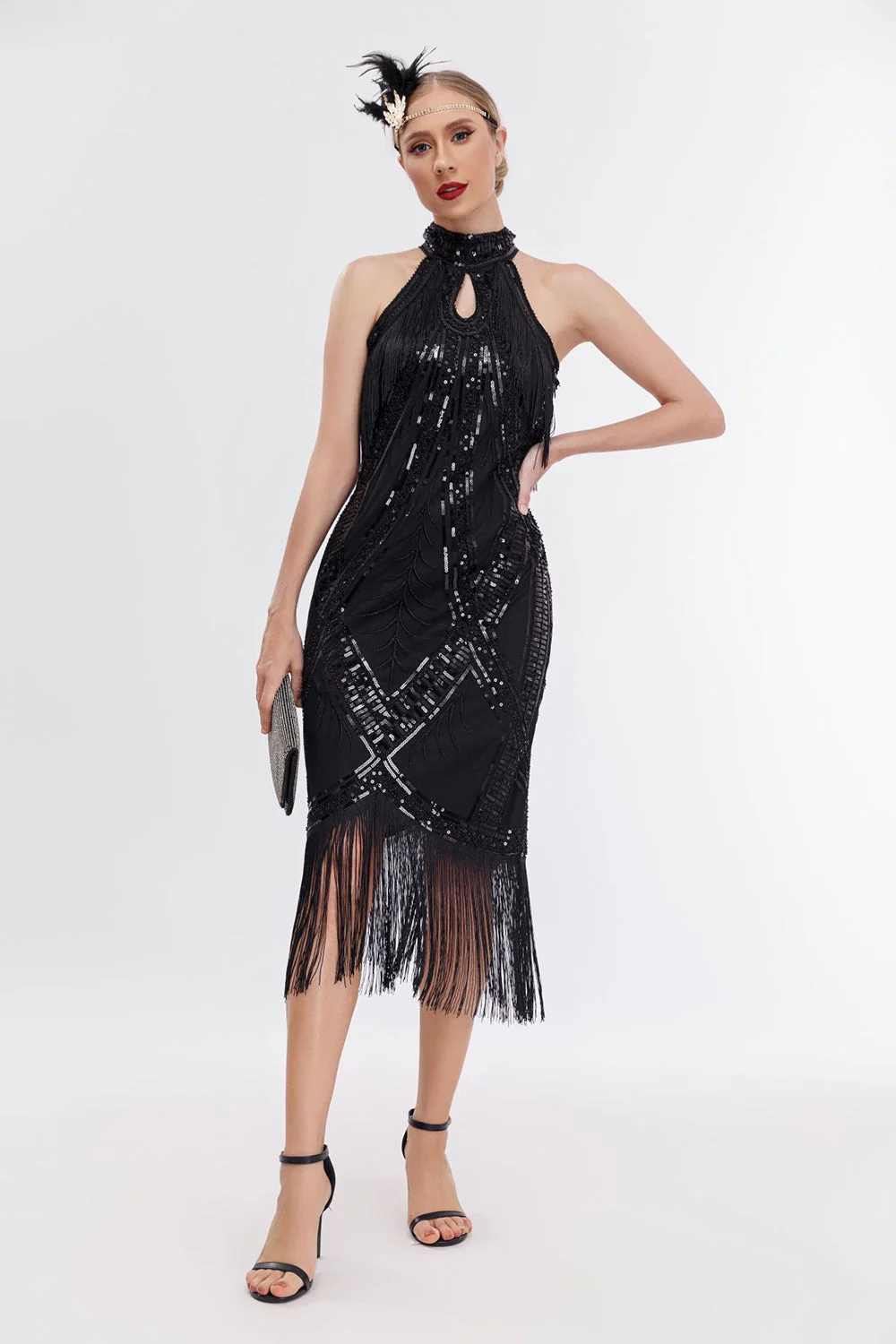 Glitter Halter Fringes Gatsby Dress with Sleeveless - Image 8