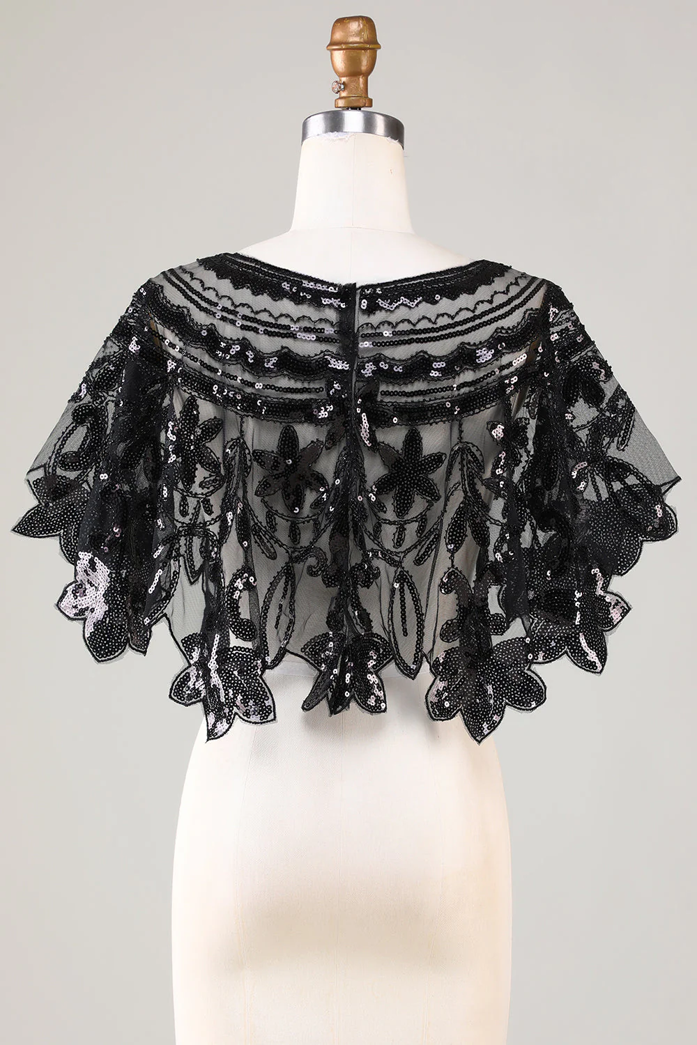 Glitter Sequins Black 1920s Cape - Image 2