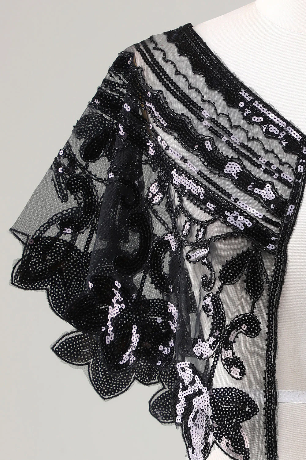 Glitter Sequins Black 1920s Cape - Image 3