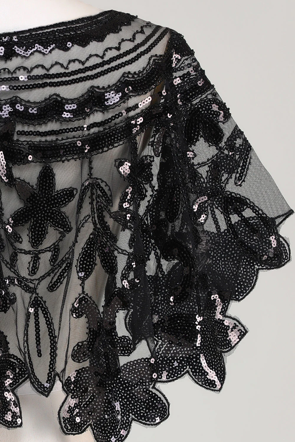 Glitter Sequins Black 1920s Cape - Image 4