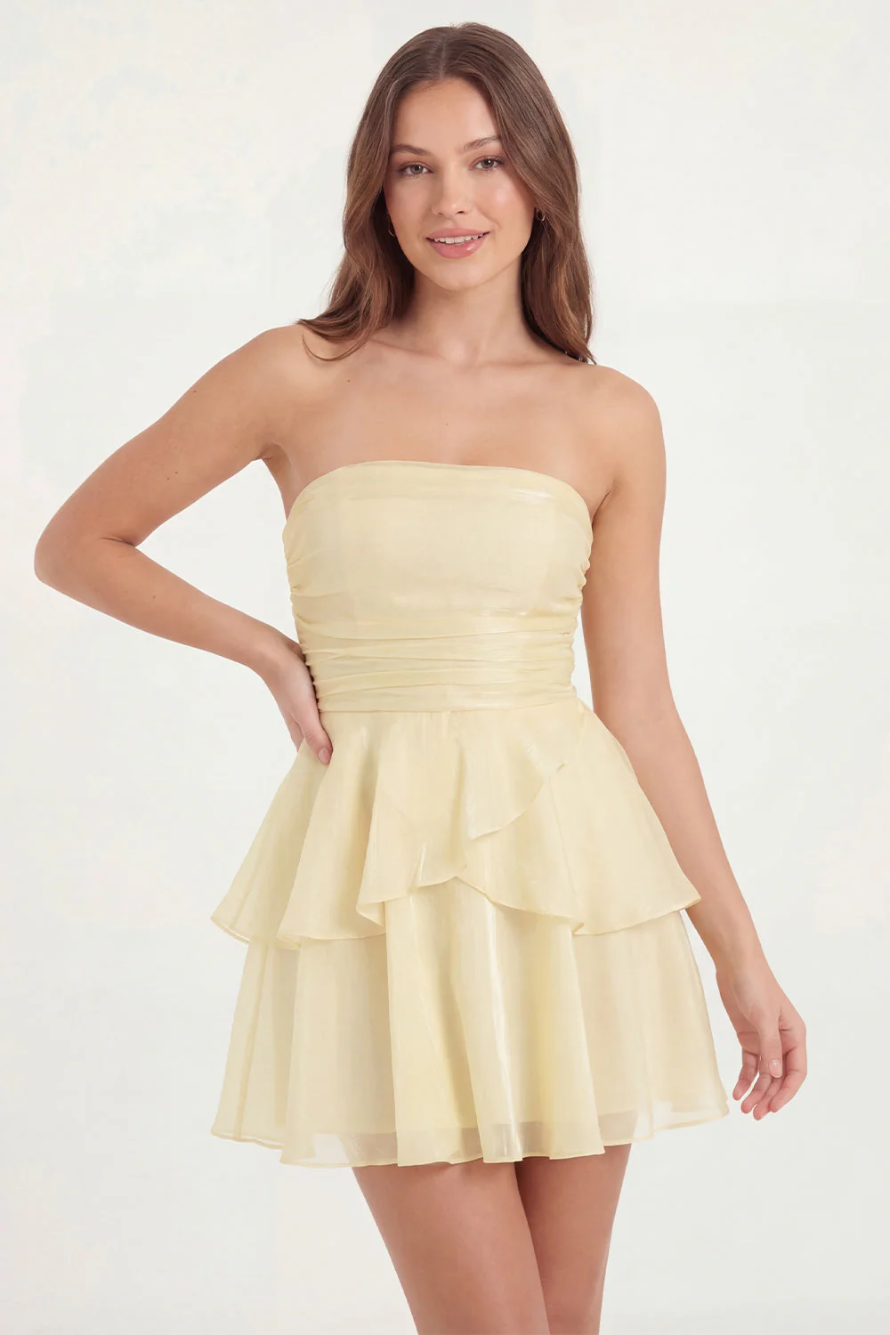 White Strapless A Line Ruffled Short Graduation Dress - Image 10