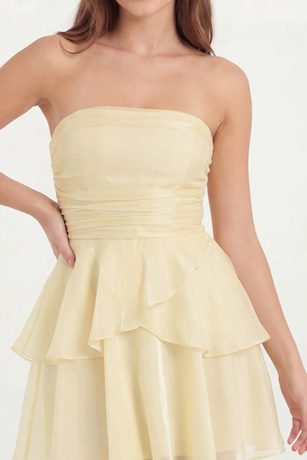 White Strapless A Line Ruffled Short Graduation Dress - Image 12