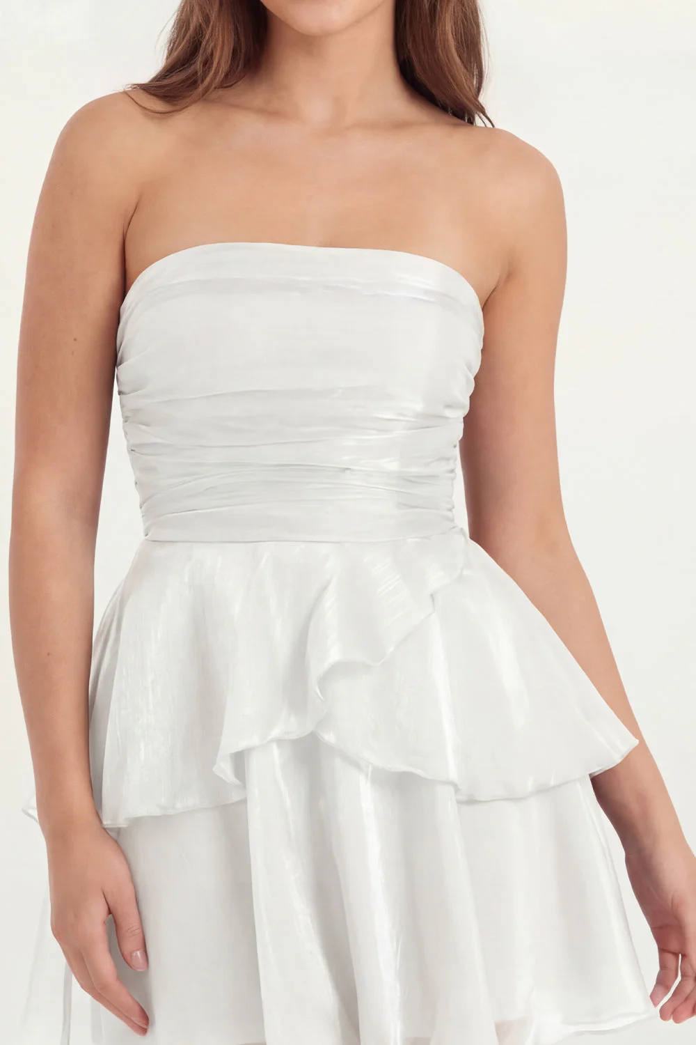 White Strapless A Line Ruffled Short Graduation Dress - Image 4