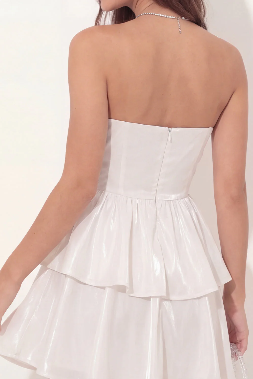 White Strapless A Line Ruffled Short Graduation Dress - Image 5