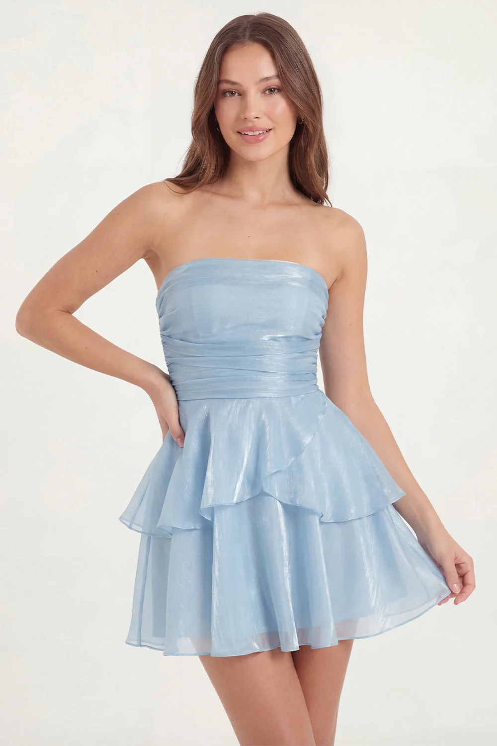 White Strapless A Line Ruffled Short Graduation Dress - Image 6