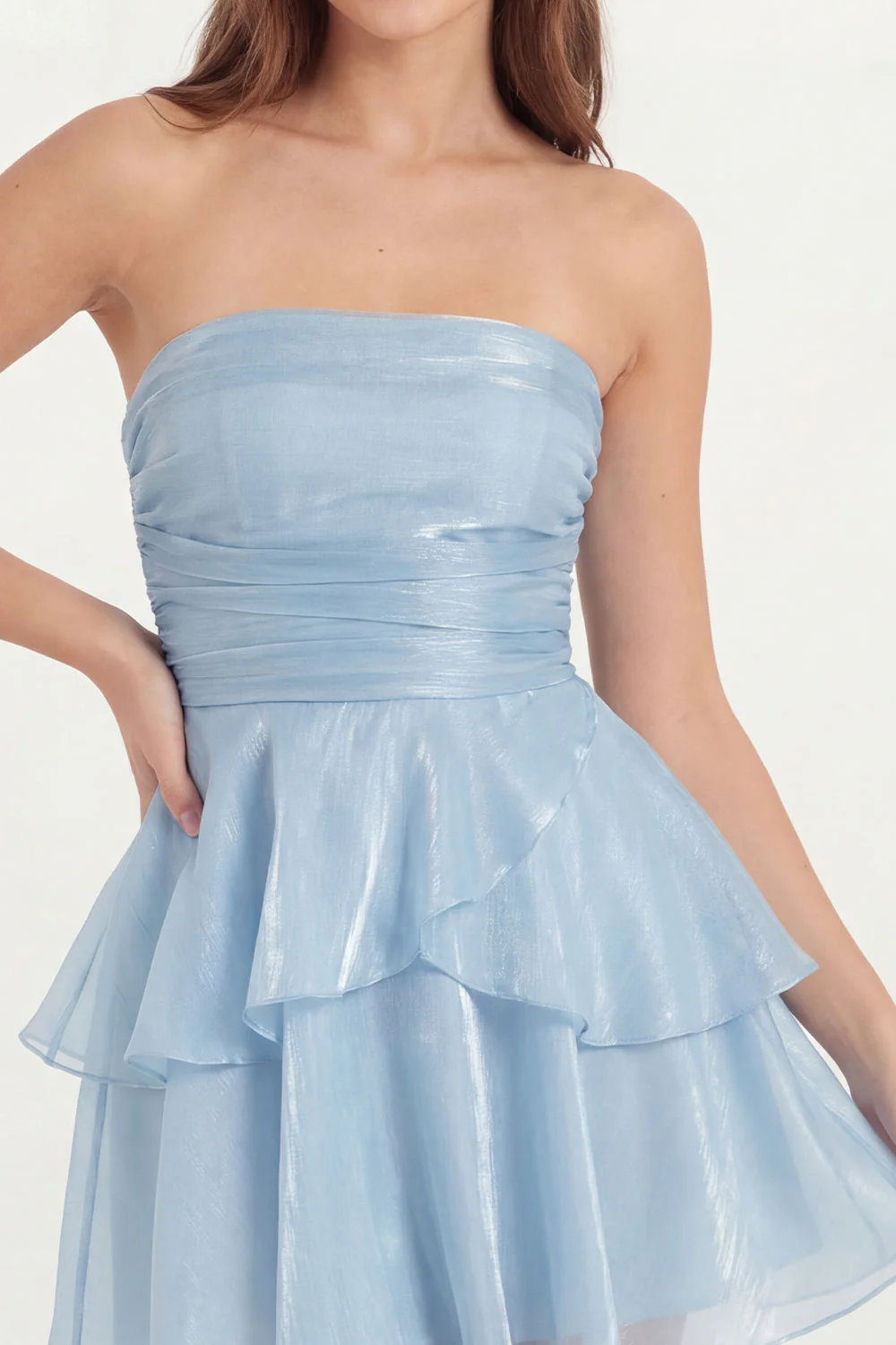 White Strapless A Line Ruffled Short Graduation Dress - Image 8