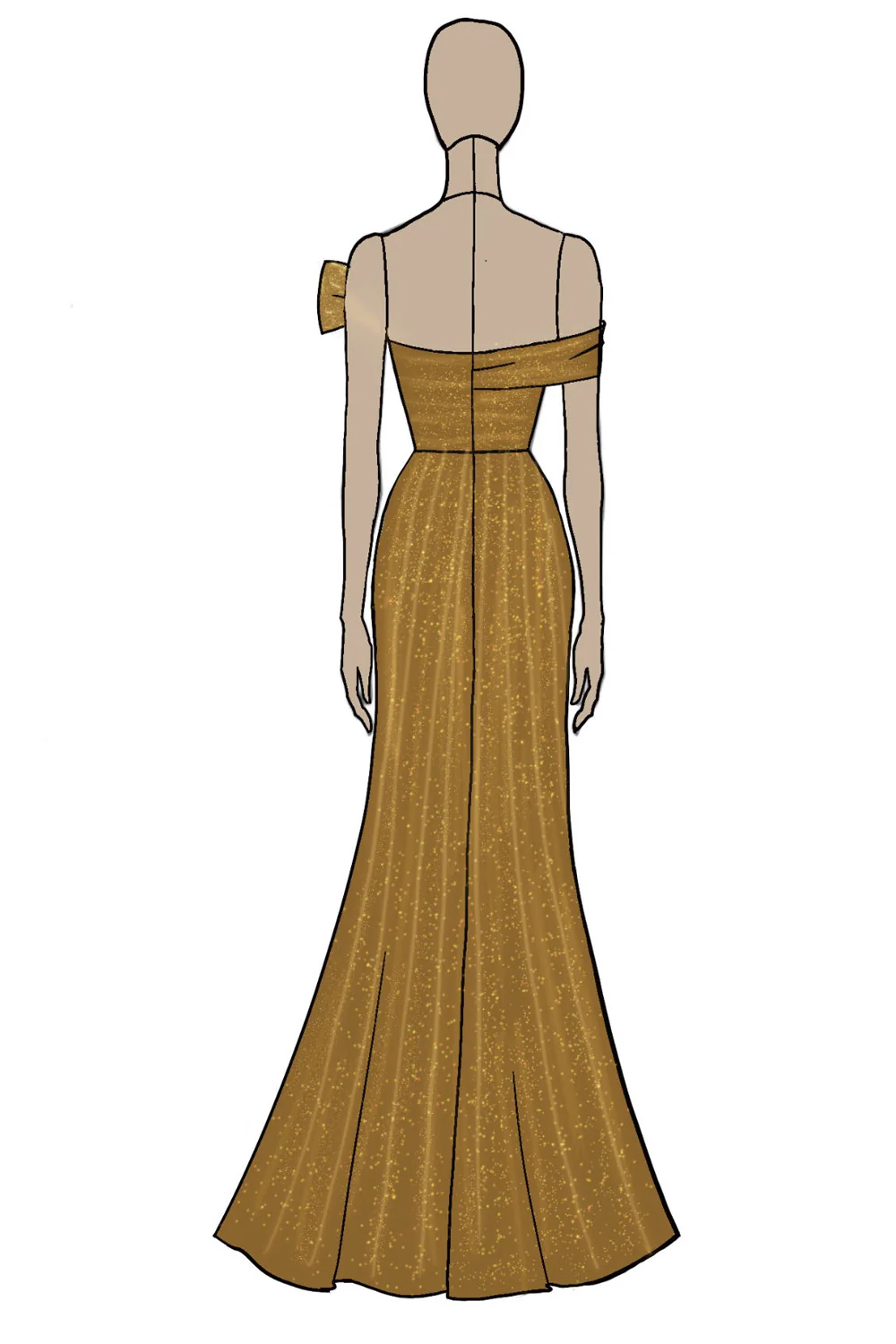 Gold Off The Shoulder Sheath Metallic Satin Prom Dress With Slit - Image 5