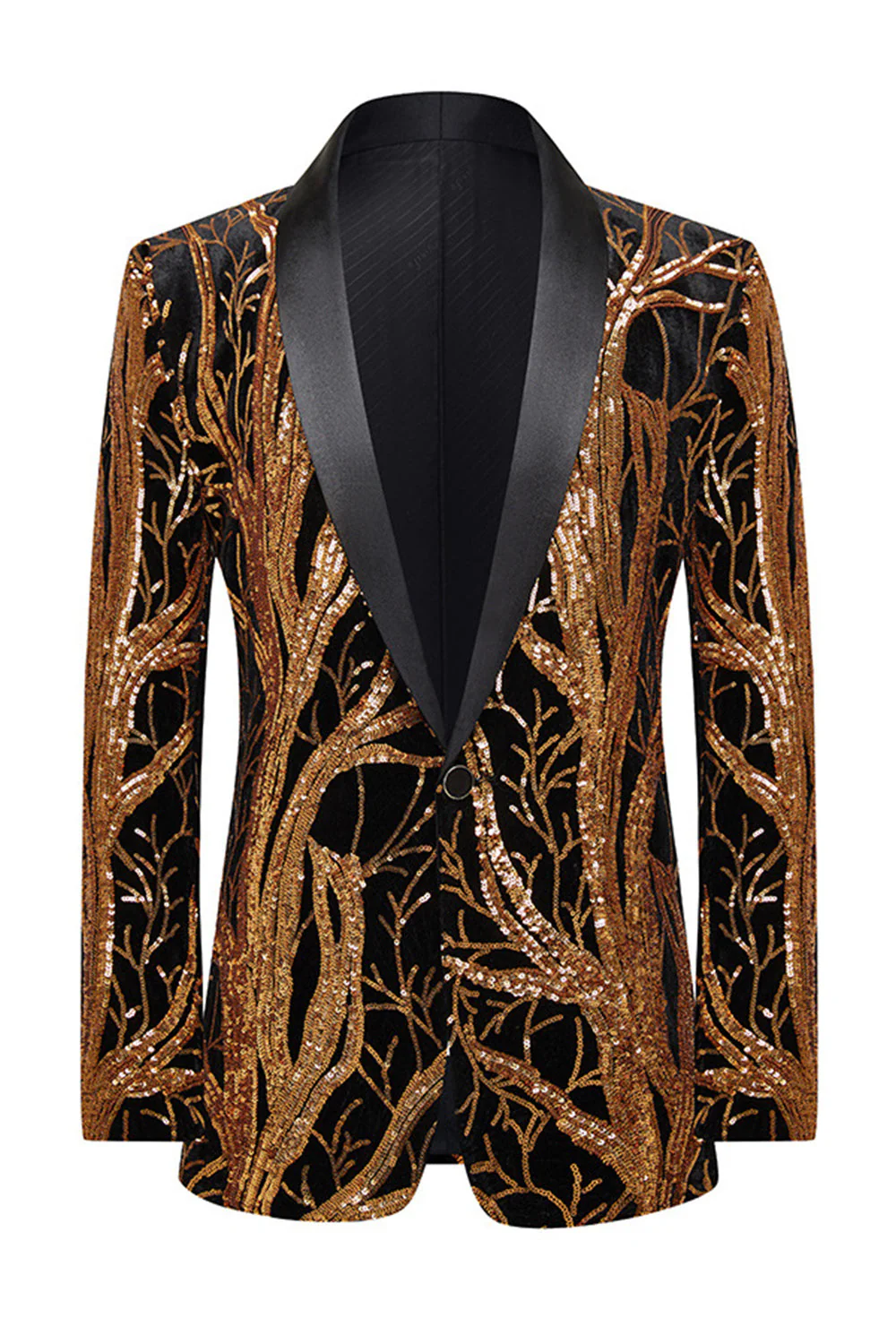 Gold Shawl Lapel One Button Sequined Men's Blazer