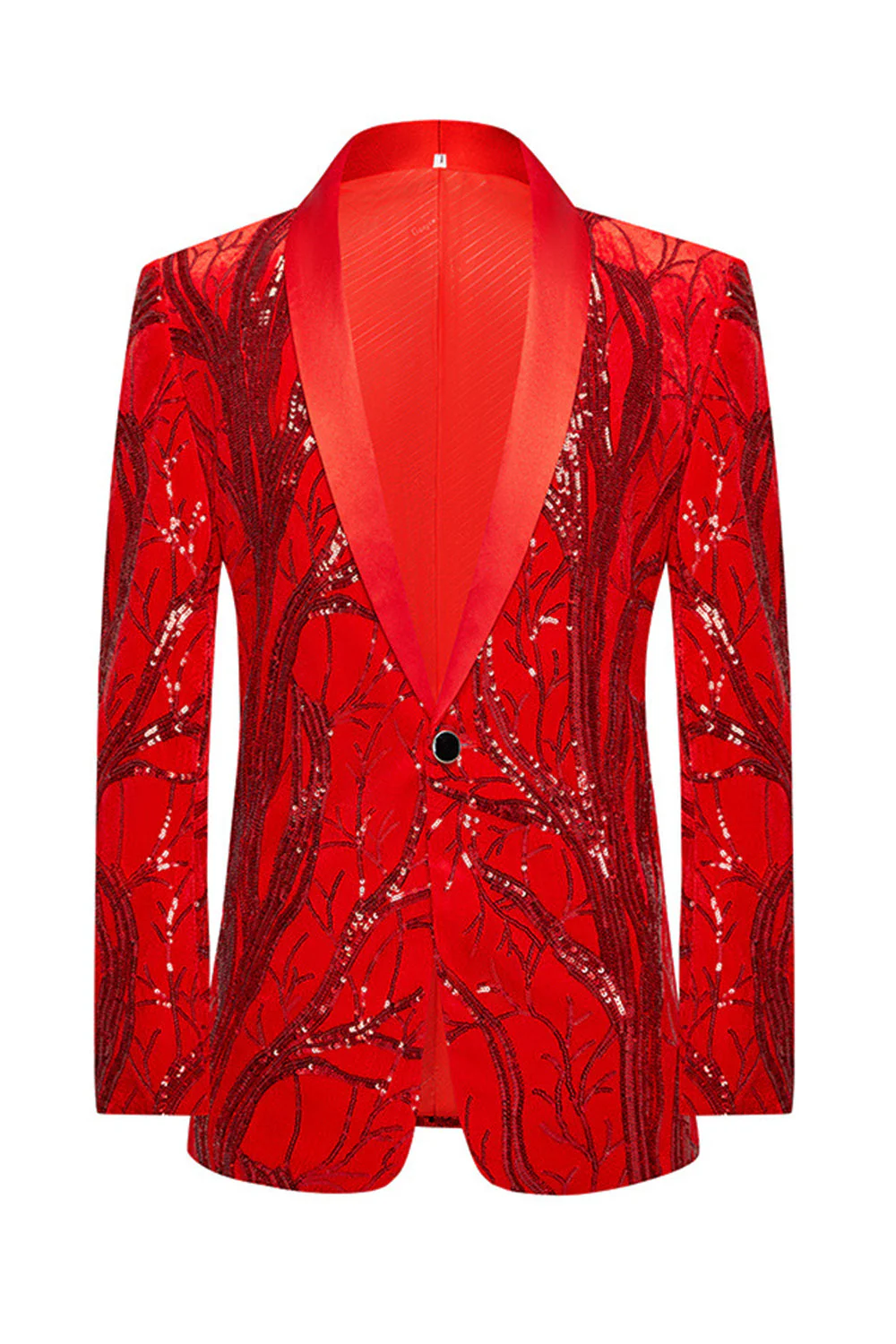 Gold Shawl Lapel One Button Sequined Men's Blazer - Image 3