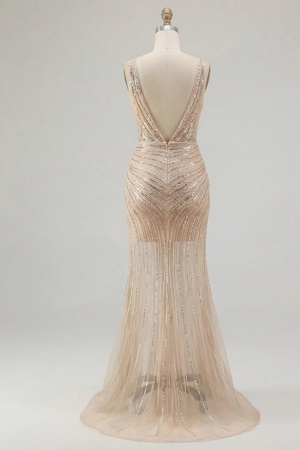 Sparkly Gold Mermaid V-Neck Sequin Prom Dress with Slit - Image 6