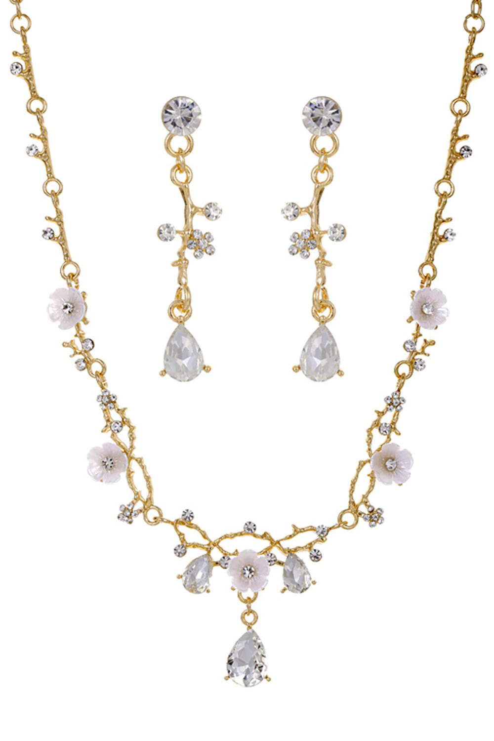 Golden Bridal Necklace Earring Set For Wedding