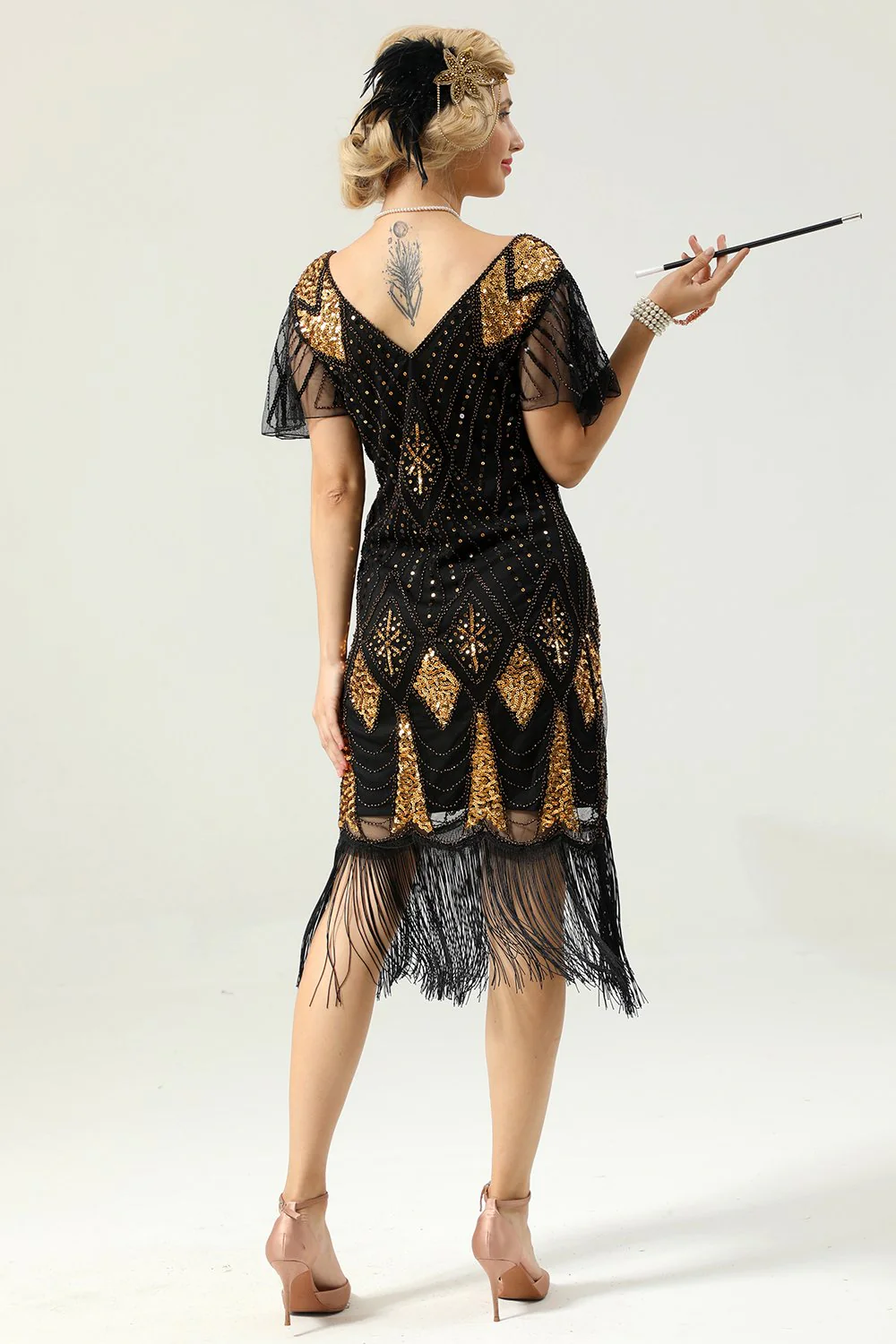 Golden Fringe 1920s Dress - Image 2