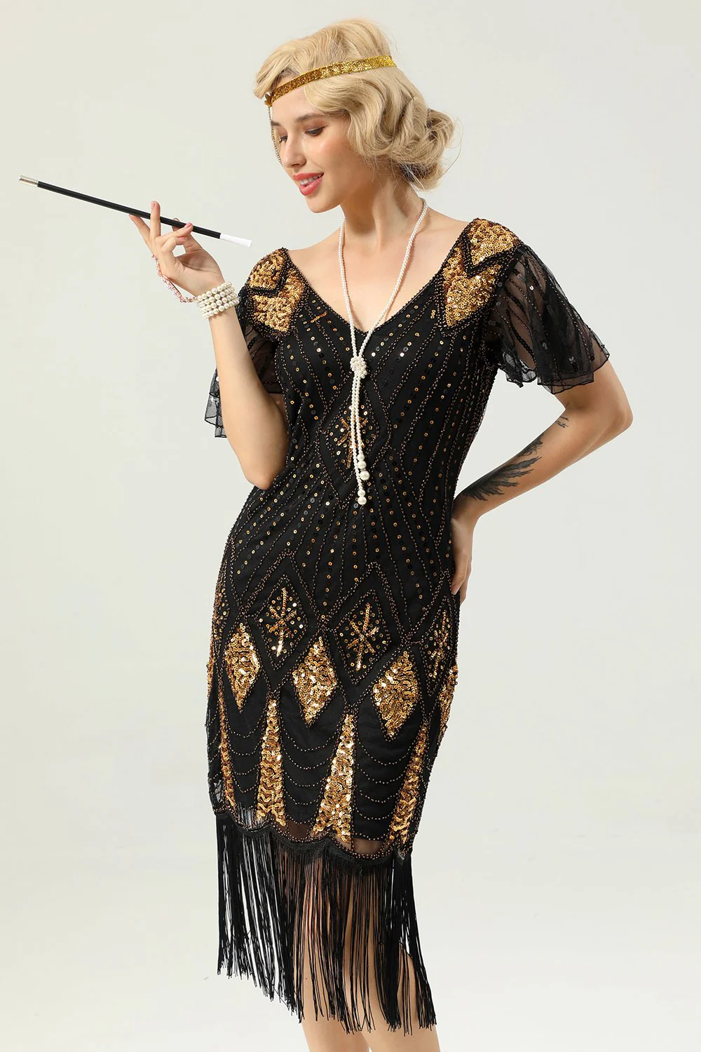 Golden Fringe 1920s Dress - Image 4