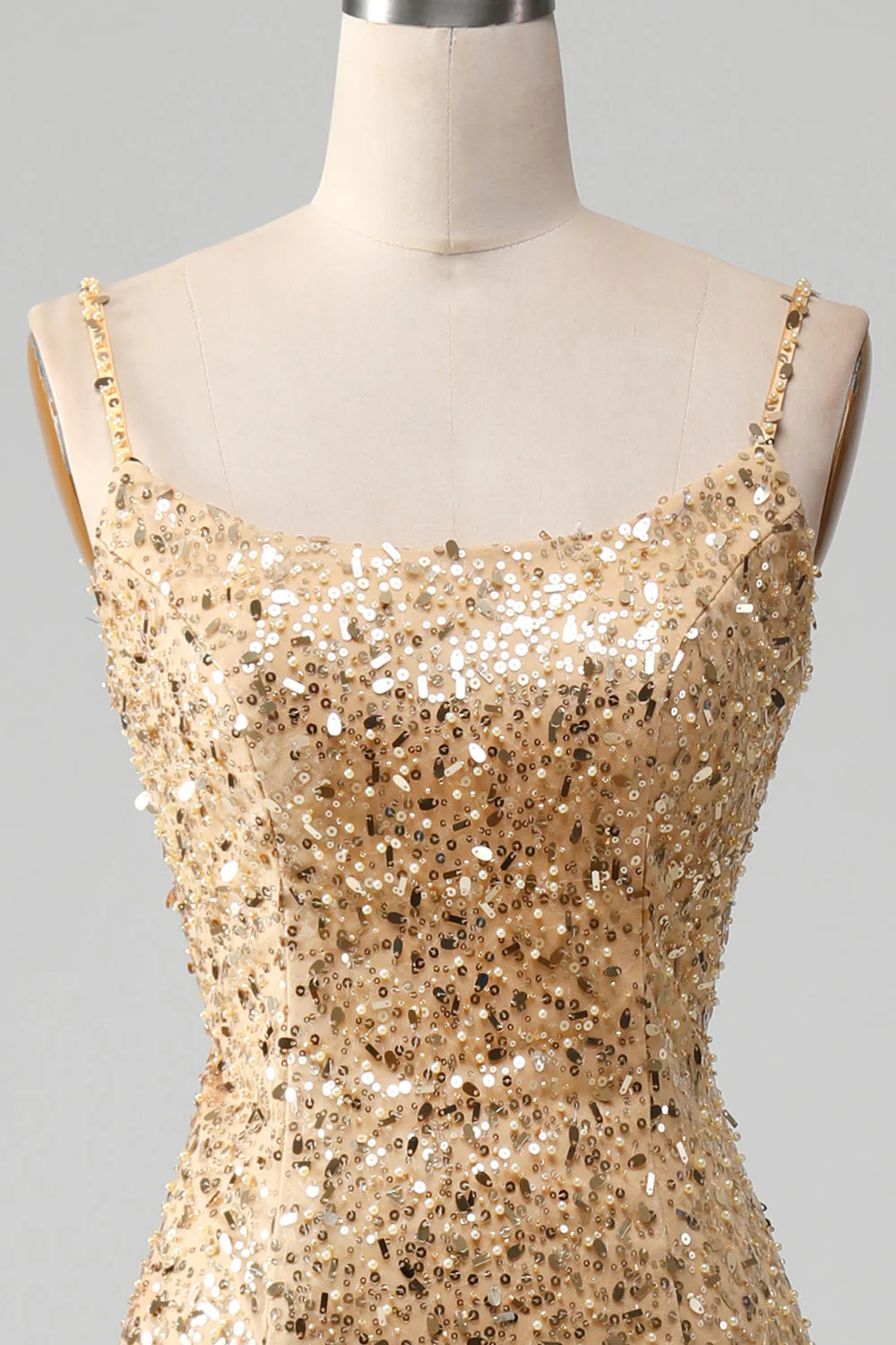 Golden Mermaid Spaghetti Straps Sequined Prom Dress With Slit - Image 4