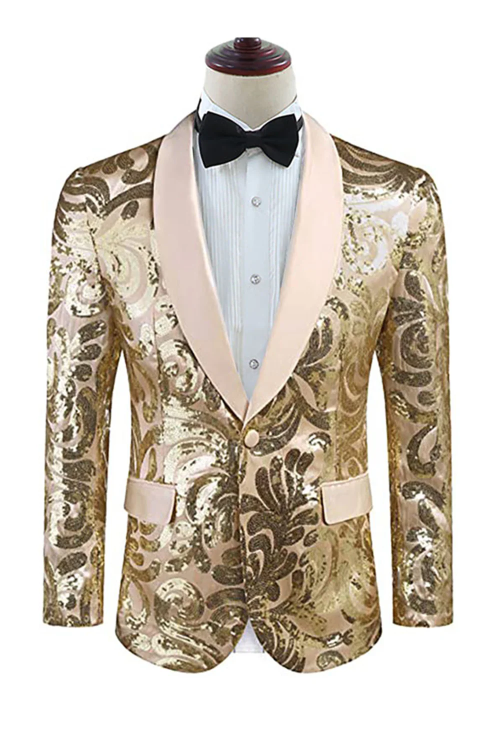 Golden Shawl Lapel Sequins Men's Blazer - Image 3