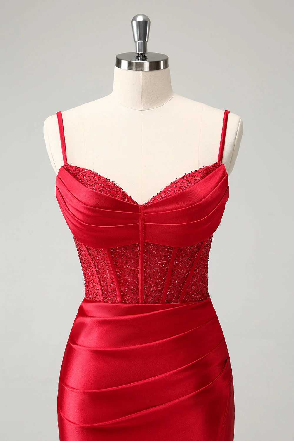 Golden Spaghetti Straps Bodycon Corset Satin Graduation Dress with Slit - Image 10