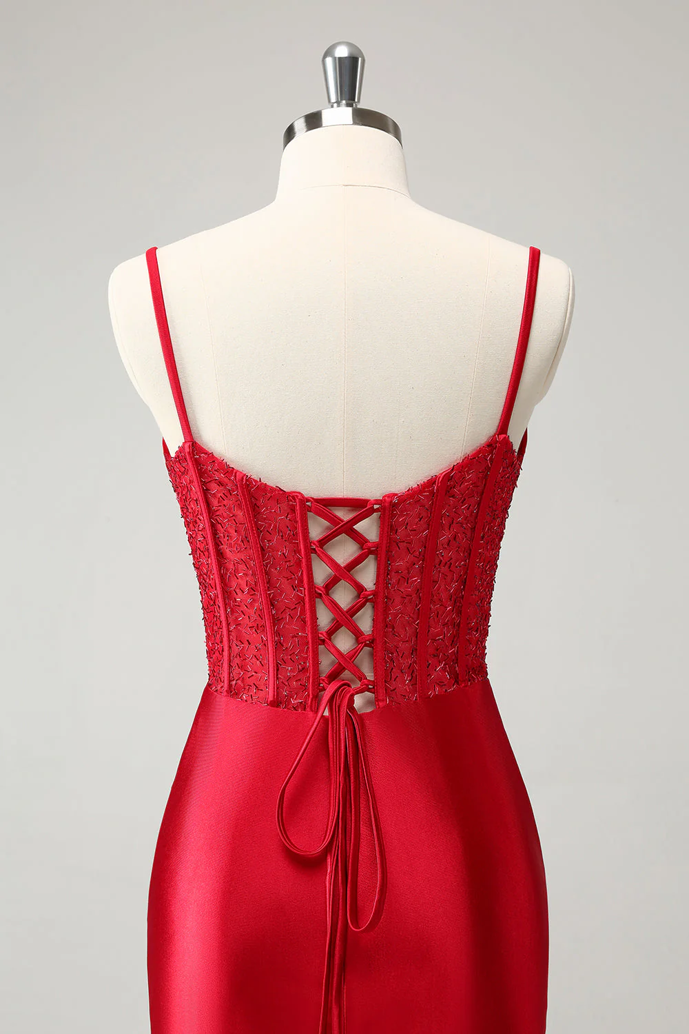 Golden Spaghetti Straps Bodycon Corset Satin Graduation Dress with Slit - Image 11