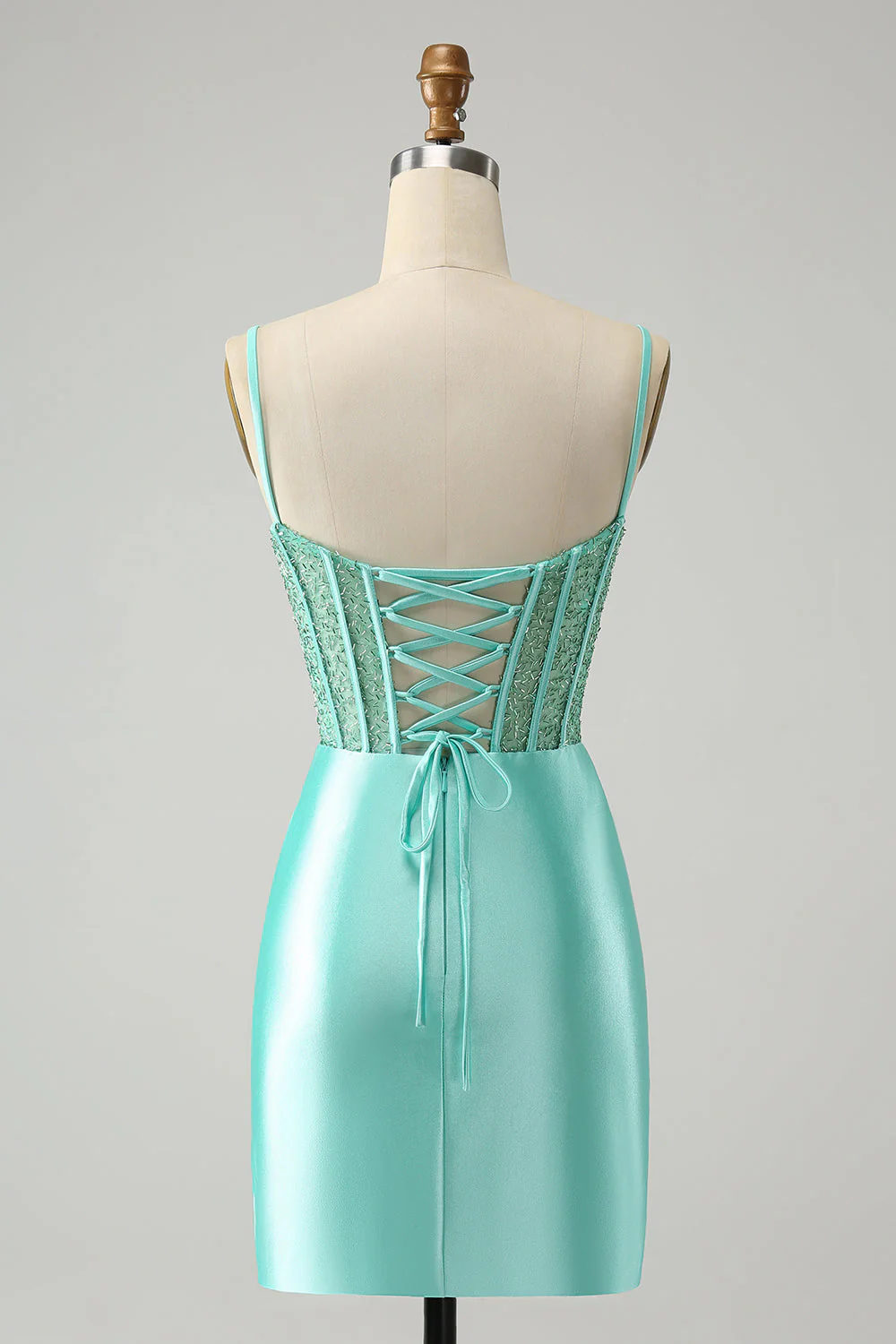 Golden Spaghetti Straps Bodycon Corset Satin Graduation Dress with Slit - Image 14