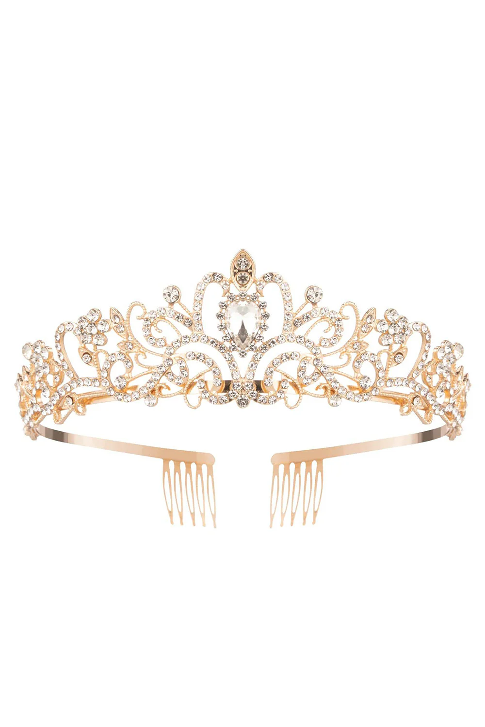 Golden White Crystal Prom Queen Pageant Crown Tiara
