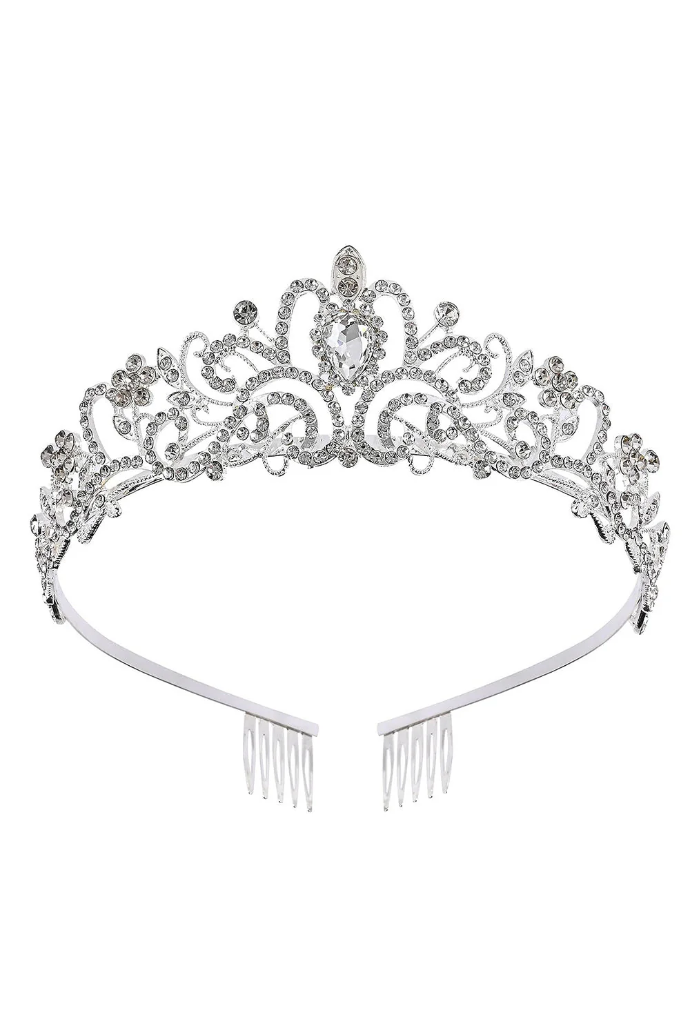 Golden White Crystal Prom Queen Pageant Crown Tiara - Image 2