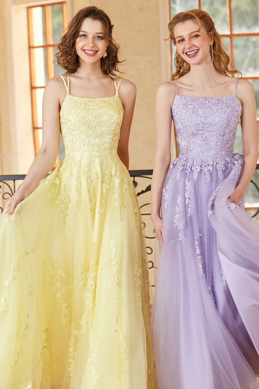Gorgeous A Line Spaghetti Straps Yellow Long Prom Dress with Appliques - Image 3