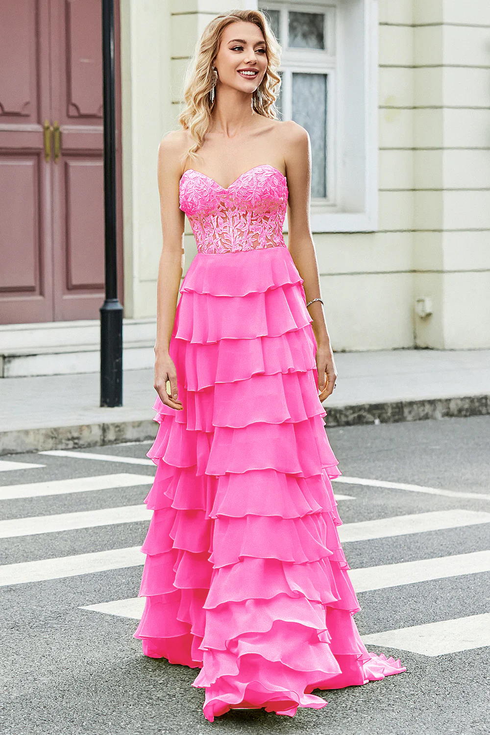 Gorgeous A Line Sweetheart Yellow Corset Prom Dress with Appliques Ruffles - Image 7