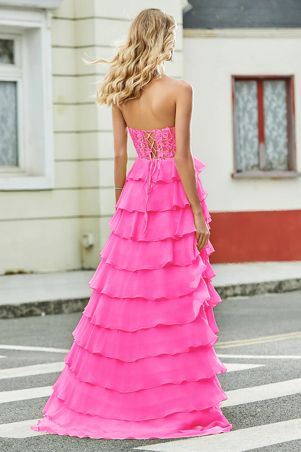Gorgeous A Line Sweetheart Yellow Corset Prom Dress with Appliques Ruffles - Image 8