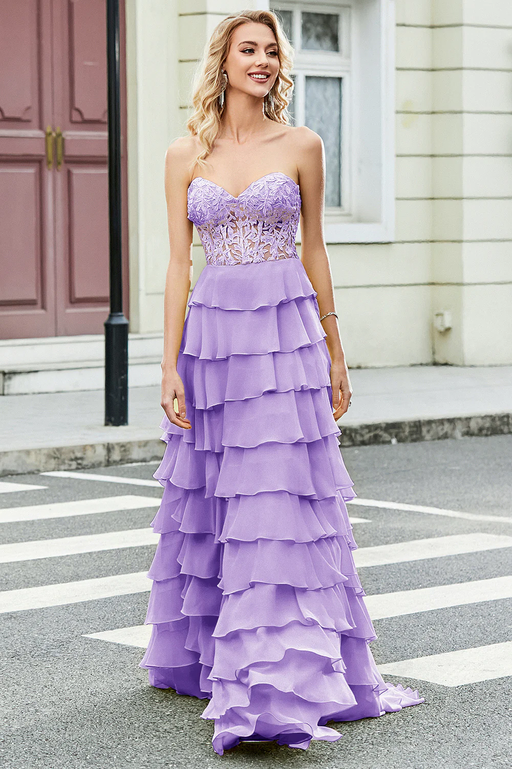 Gorgeous A Line Sweetheart Yellow Corset Prom Dress with Appliques Ruffles - Image 9