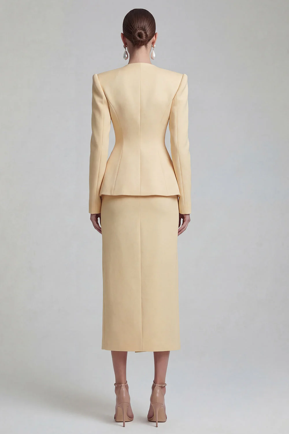 Green 2 Piece Single Breasted Shawl Lapel Work Dress with Slit - Image 10