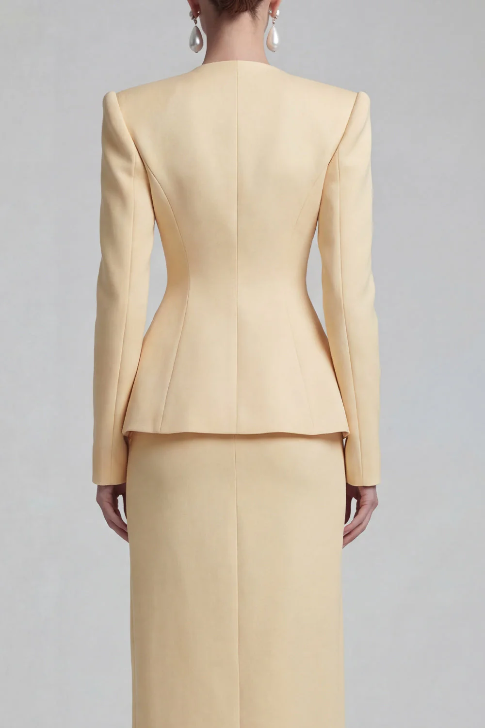 Green 2 Piece Single Breasted Shawl Lapel Work Dress with Slit - Image 12