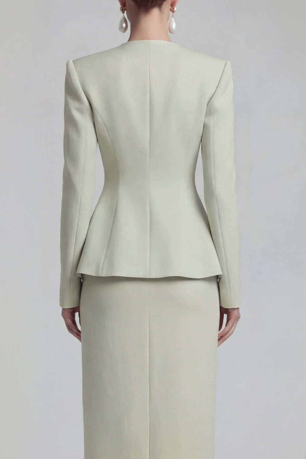 Green 2 Piece Single Breasted Shawl Lapel Work Dress with Slit - Image 4