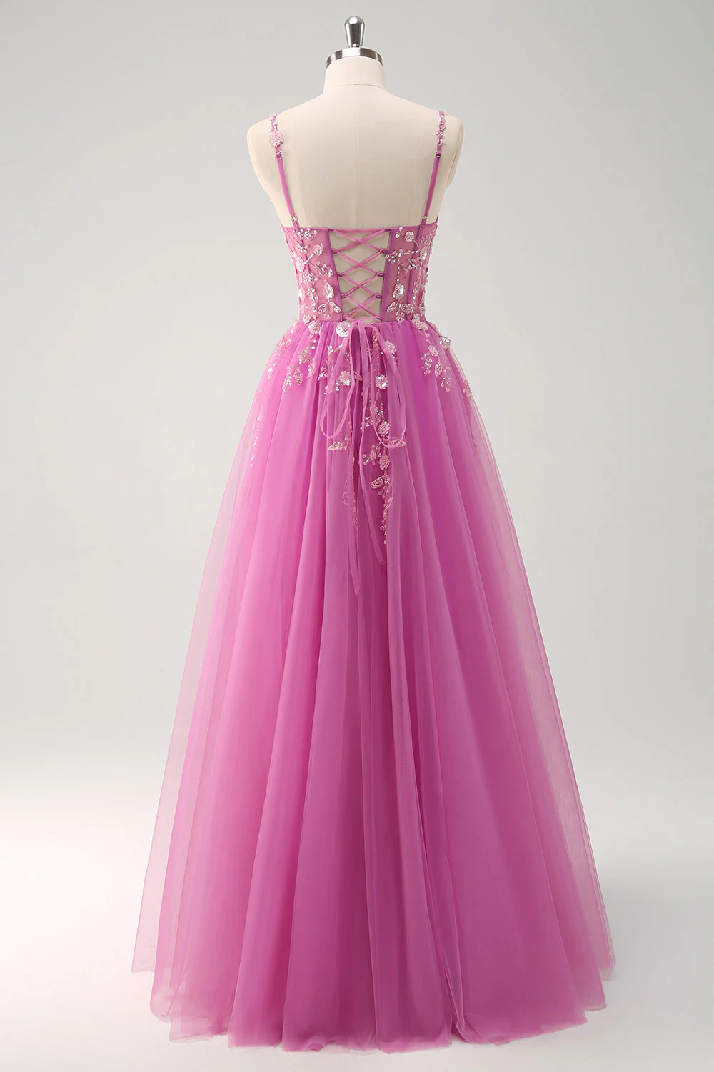Green A Line Corset Sequin Tulle Long Prom Dress with Lace Up Back - Image 12