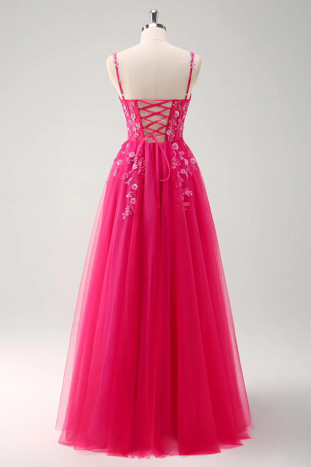 Green A Line Corset Sequin Tulle Long Prom Dress with Lace Up Back - Image 14