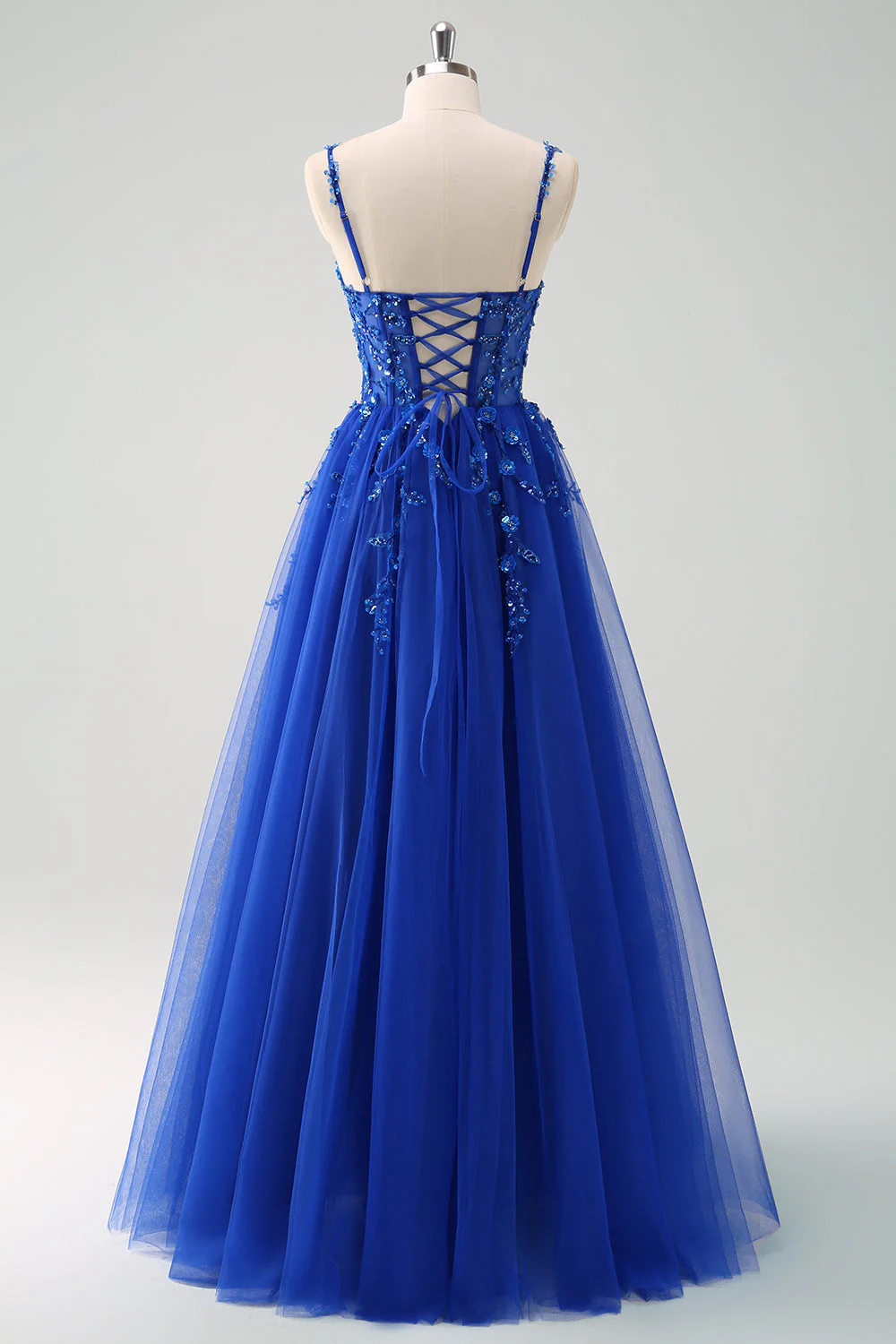 Green A Line Corset Sequin Tulle Long Prom Dress with Lace Up Back - Image 16