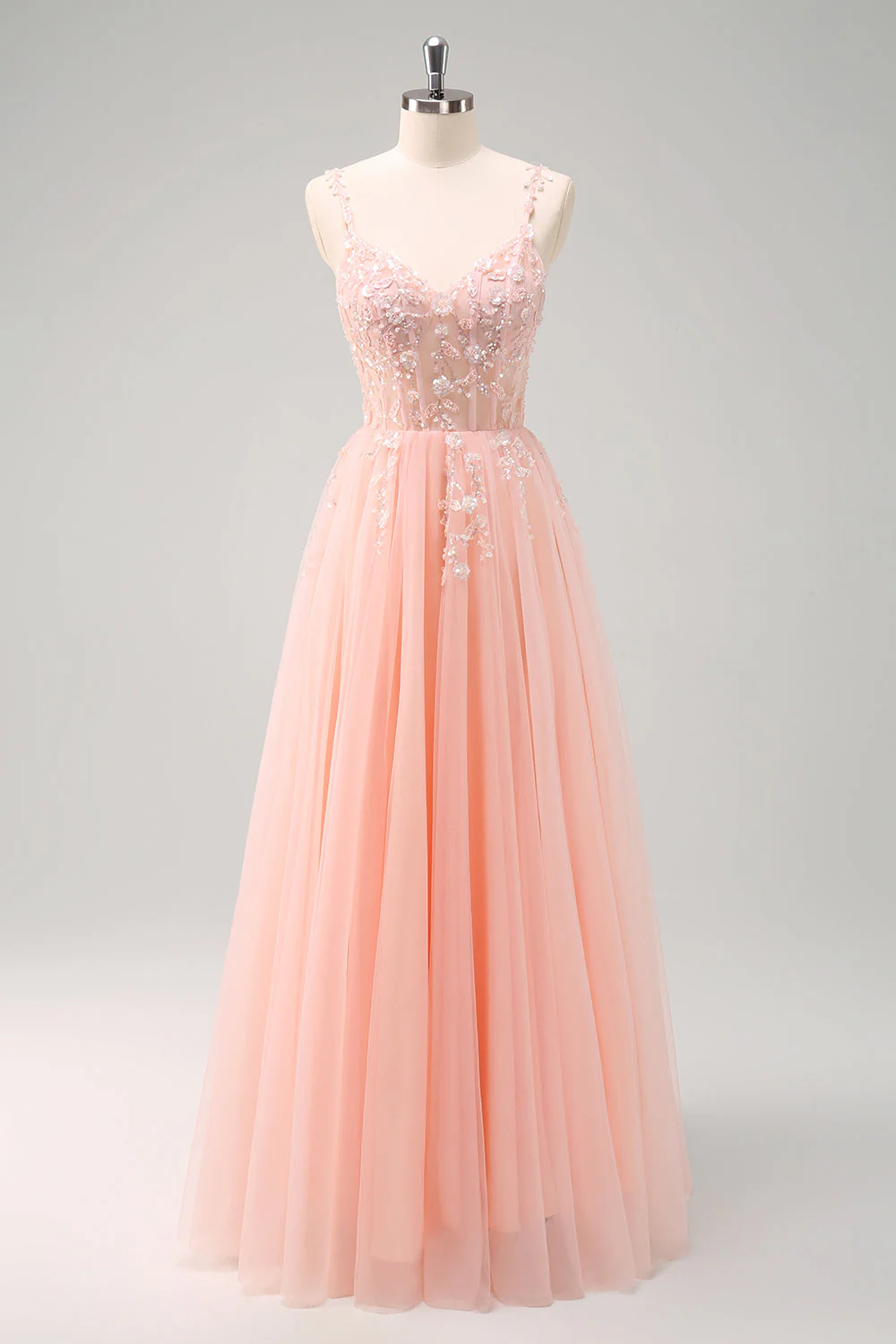 Green A Line Corset Sequin Tulle Long Prom Dress with Lace Up Back - Image 17