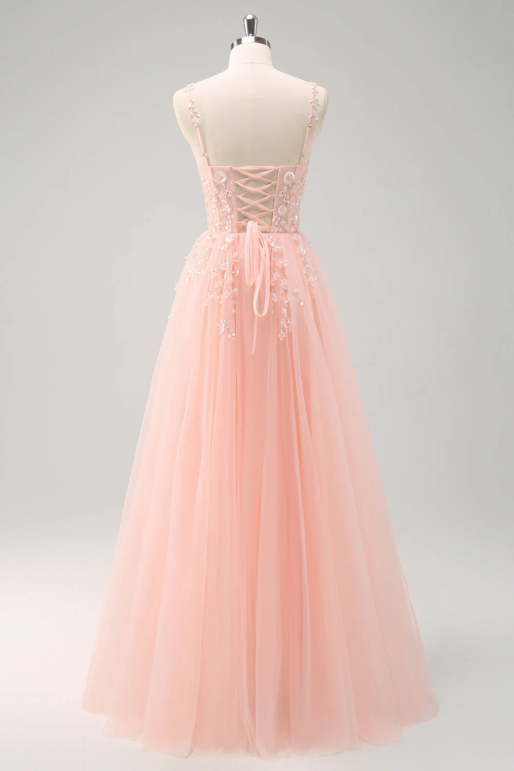 Green A Line Corset Sequin Tulle Long Prom Dress with Lace Up Back - Image 18