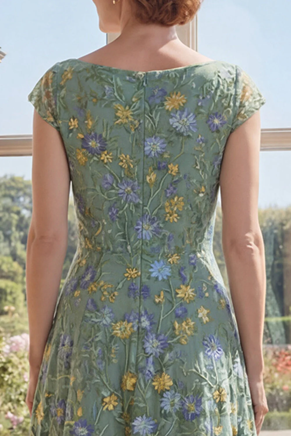 Green A-Line Embroidered V-Neck Long Mother Of the Bride Dress - Image 4