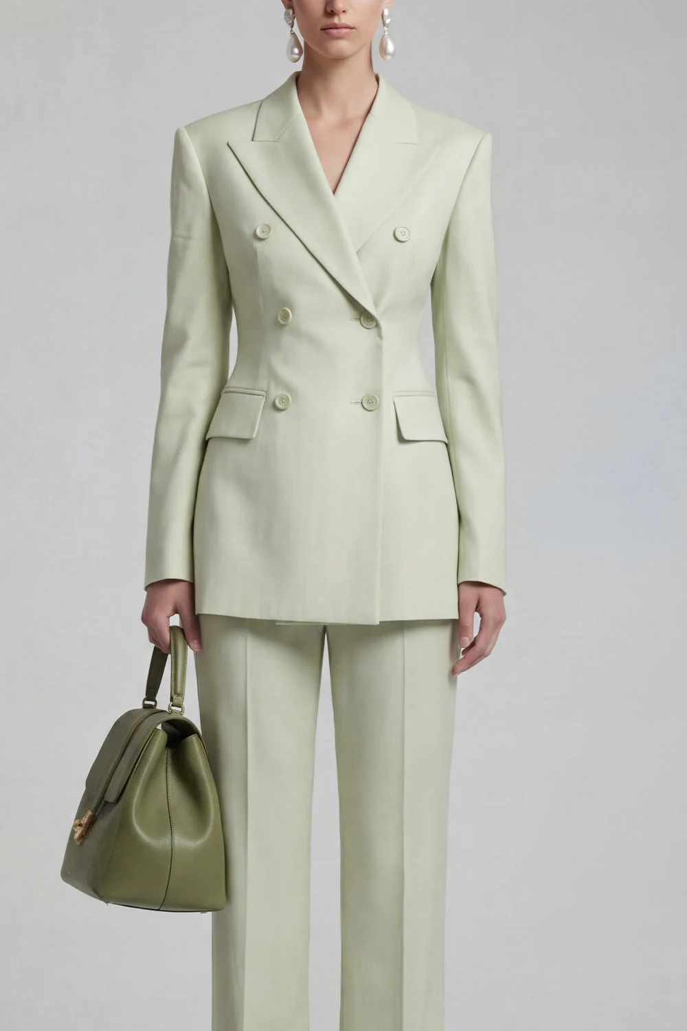 Green Double Breasted 2 Piece Peak Lapel Slim Fit Prom Suits - Image 3