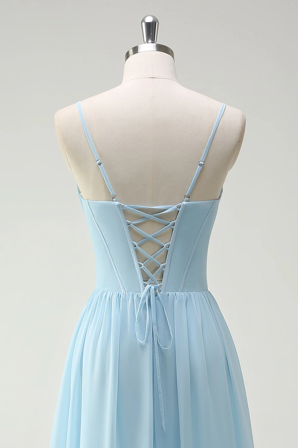 Green Flowers A-Line Spaghetti Straps Print Long Bridesmaid Dress with Slit - Image 11