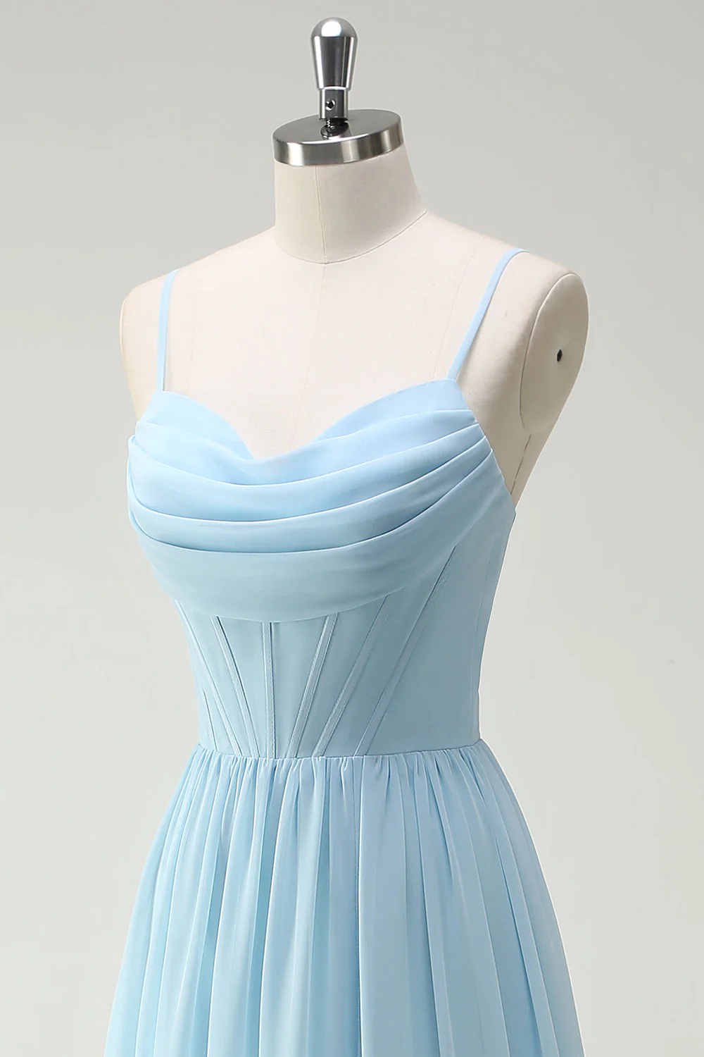 Green Flowers A-Line Spaghetti Straps Print Long Bridesmaid Dress with Slit - Image 12